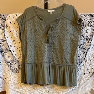 Cupio Olive Green Eyelet Women Top Size XL